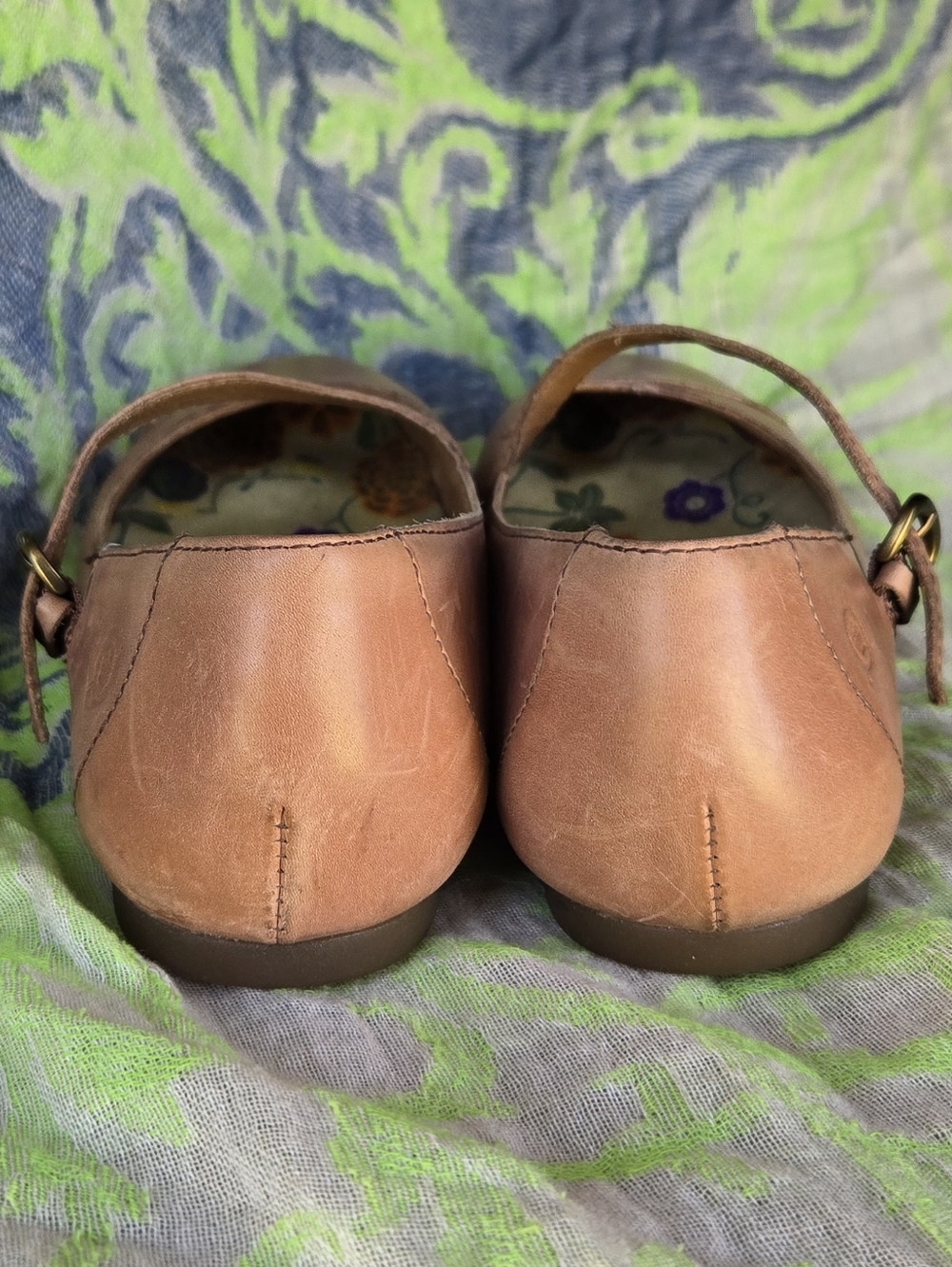 Born Pink-Tan Leather Mary Jane Flats with Buckle Strap - Picture 4 of 8